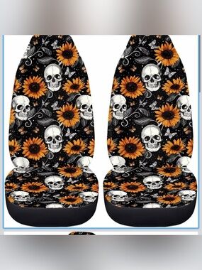 Sunflower Skull Black Home Accent Cover - Orange & White